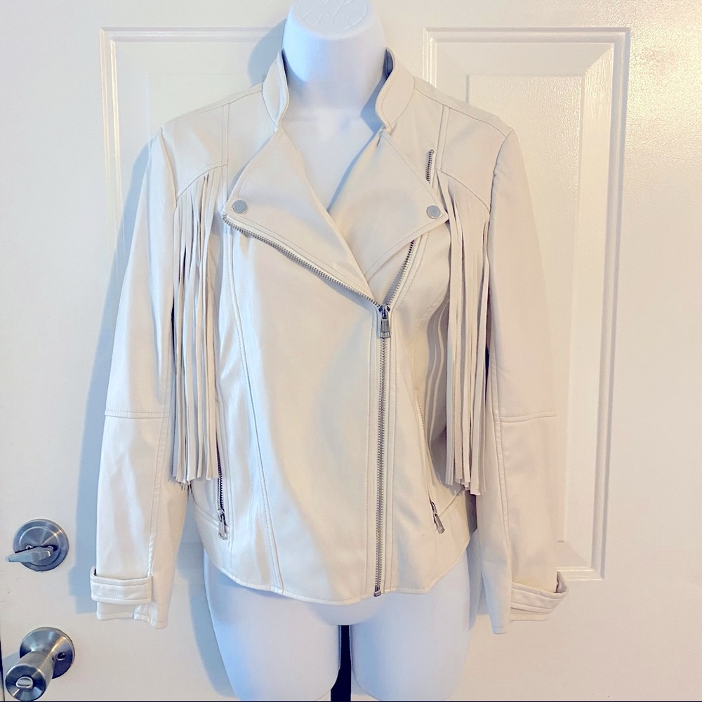 River Island Faux Leather Fringe Jkt sz 8